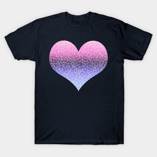 Ombré omnisexual colours and white swirls doodles heart T-Shirt by Savousepate